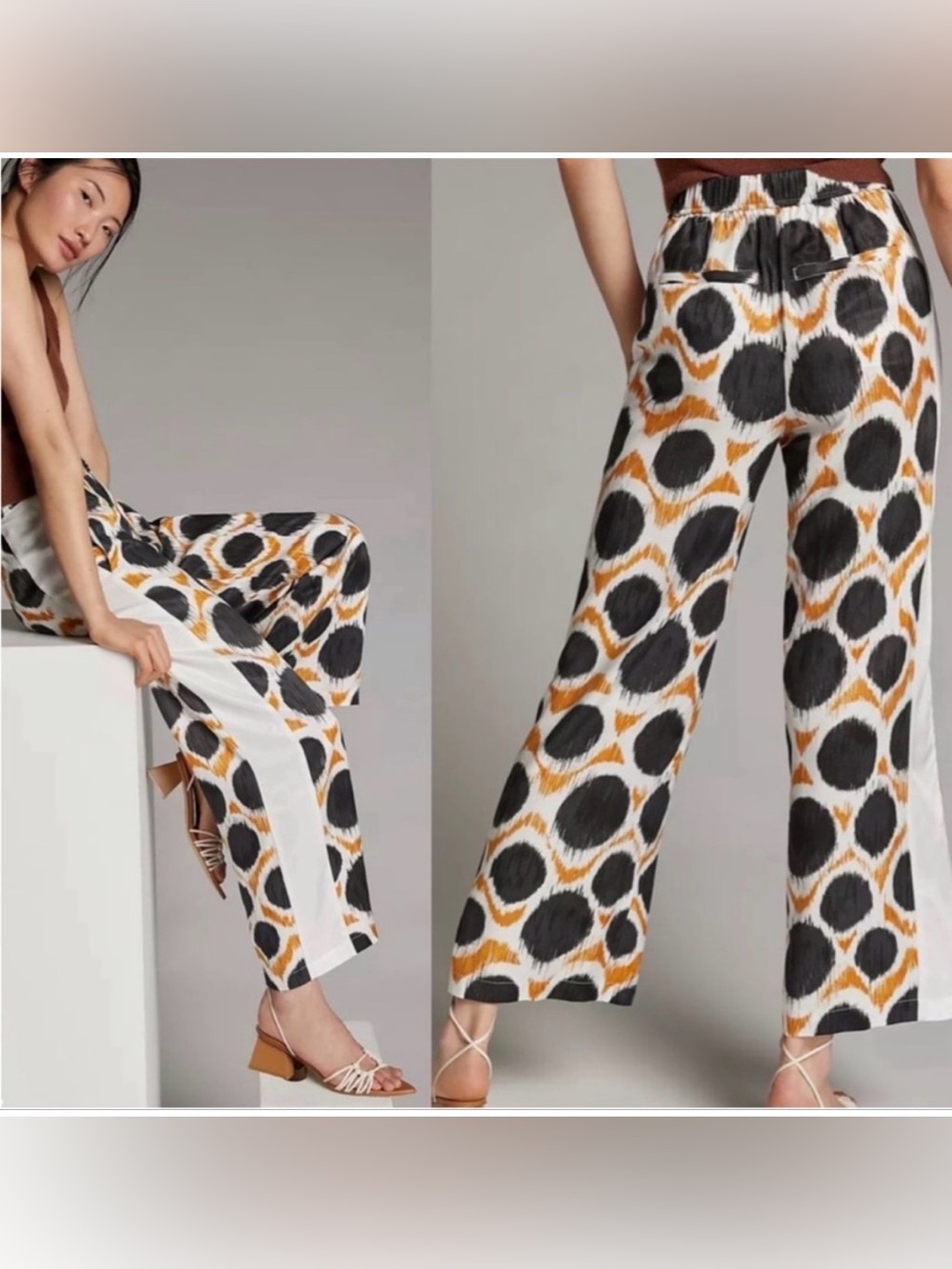 Anthropologie Wide-Leg Printed Pants in Black, Tan & White